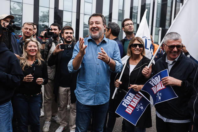 IPA89501926 - Milan: The League™s rally, A Safer Milan, Stop the Social Centers, against the Lambretta Social Center on Via Rizzoli. Pictured: Matteo Salvini (leader of the League, Italian Minister of Infrastructure and Transportation)  Copyright: xAlessandroxBremecx xx IPA89501926