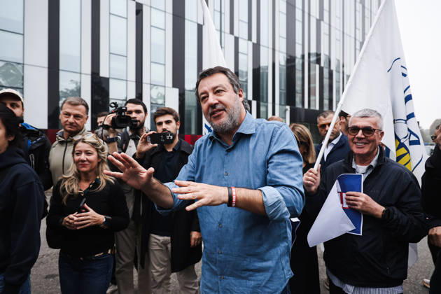 IPA89501927 - Milan: The League™s rally, A Safer Milan, Stop the Social Centers, against the Lambretta Social Center on Via Rizzoli. Pictured: Matteo Salvini (leader of the League, Italian Minister of Infrastructure and Transportation)  Copyright: xAlessandroxBremecx xx IPA89501927