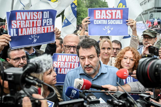 October 10, 2026, Milan, Mi, Italy: Deputy Prime Minister Matteo Salvini and Lega deputy secretary Silvia Sardone at the Lega rally Milan safer, stop social centers. Near the Lambretta Social Center, Via Rizzoli, 10 10 2026 Milan Milan Italy  - ZUMAa289 20261010_zia_a289_041 Copyright: xNicolaxMarfisix xAgfx