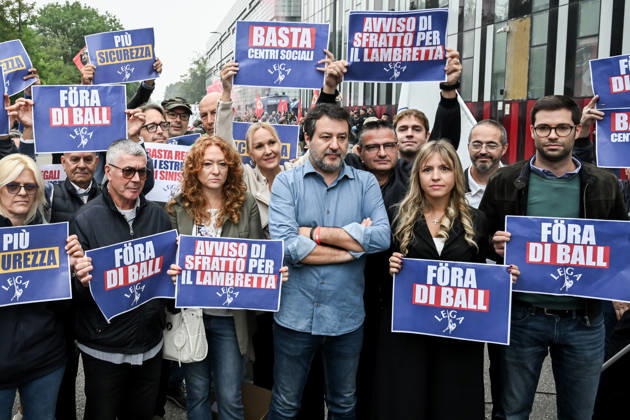 October 10, 2026, Milan, Mi, Italy: Deputy Prime Minister Matteo Salvini and Lega deputy secretary Silvia Sardone at the Lega rally Milan safer, stop social centers. Near the Lambretta Social Center, Via Rizzoli, 10 10 2026 Milan Milan Italy  - ZUMAa289 20261010_zia_a289_043 Copyright: xNicolaxMarfisix xAgfx