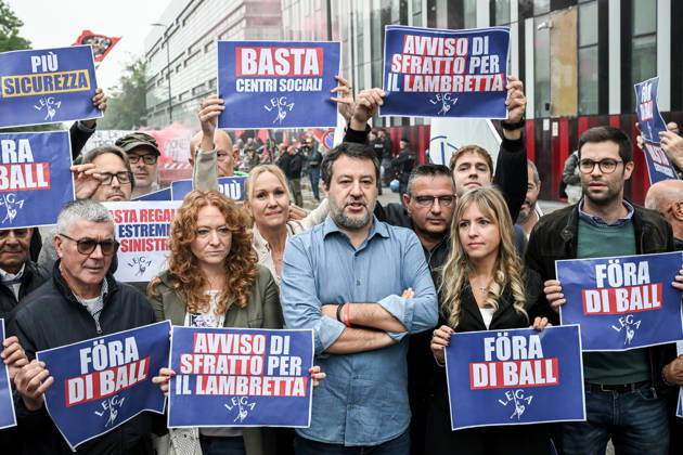 October 10, 2026, Milan, Mi, Italy: Deputy Prime Minister Matteo Salvini and Lega deputy secretary Silvia Sardone at the Lega rally Milan safer, stop social centers. Near the Lambretta Social Center, Via Rizzoli, 10 10 2026 Milan Milan Italy  - ZUMAa289 20261010_zia_a289_044 Copyright: xNicolaxMarfisix xAgfx