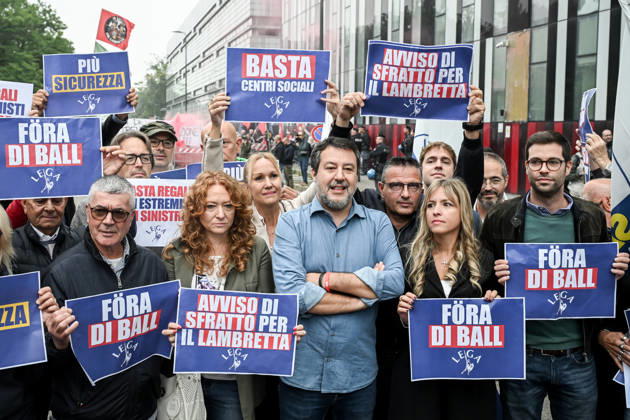 October 10, 2026, Milan, Mi, Italy: Deputy Prime Minister Matteo Salvini and Lega deputy secretary Silvia Sardone at the Lega rally Milan safer, stop social centers. Near the Lambretta Social Center, Via Rizzoli, 10 10 2026 Milan Milan Italy  - ZUMAa289 20261010_zia_a289_045 Copyright: xNicolaxMarfisix xAgfx