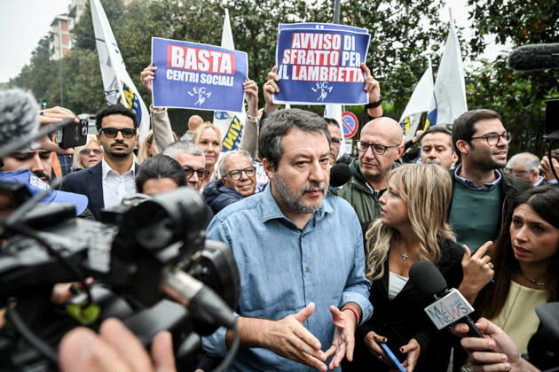October 10, 2026, Milan, Mi, Italy: Deputy Prime Minister Matteo Salvini and Lega deputy secretary Silvia Sardone at the Lega rally Milan safer, stop social centers. Near the Lambretta Social Center, Via Rizzoli, 10 10 2026 Milan Milan Italy  - ZUMAa289 20261010_zia_a289_039 Copyright: xNicolaxMarfisix xAgfx