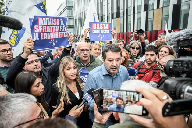 October 10, 2026, Milan, Mi, Italy: Deputy Prime Minister Matteo Salvini and Lega deputy secretary Silvia Sardone at the Lega rally Milan safer, stop social centers. Near the Lambretta Social Center, Via Rizzoli, 10 10 2026 Milan Milan Italy  - ZUMAa289 20261010_zia_a289_040 Copyright: xNicolaxMarfisix xAgfx