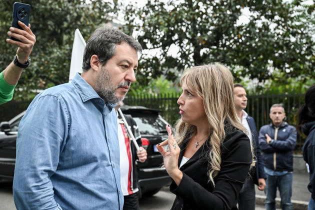 October 10, 2026, Milan, Mi, Italy: Deputy Prime Minister Matteo Salvini and Lega deputy secretary Silvia Sardone at the Lega rally Milan safer, stop social centers. Near the Lambretta Social Center, Via Rizzoli, 10 10 2026 Milan Milan Italy  - ZUMAa289 20261010_zia_a289_037 Copyright: xNicolaxMarfisix xAgfx