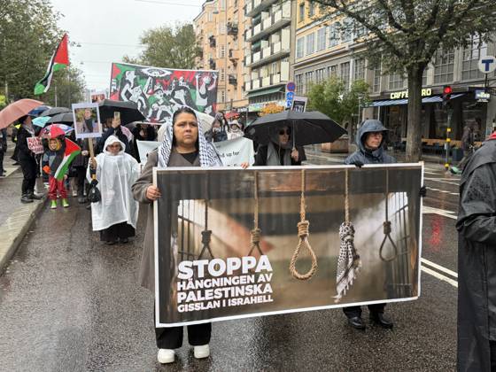 Demonstrators march in Stockholm to show solidarity with Palestinians STOCKHOLM, SWEDEN - OCTOBER 10: Demonstrators march to draw attention to the situation in Palestine and mark the third anniversary of the war in Gaza, on October 10, 2026, in Stockholm, Sweden. Atila Altuntas Anadolu Stockholm Sweden. Editorial use only. Please get in touch for any other usage. Copyright: x2026xAnadoluxAtilaxAltuntasx