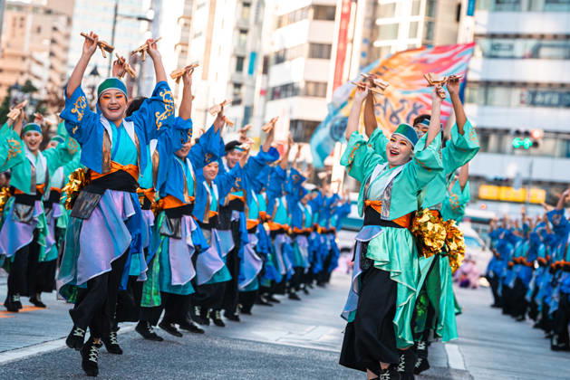 General view, October 10, 2026 - Dancers perform during the eve-of-festival events of the 27th Tokyo Yosakoi Festival in Ikebukuro, Tokyo, Japan, on October 10, 2026. Part of the Fukuro Matsuri celebrations, the event brings together yosakoi dance teams in colorful costumes for energetic performances combining traditional Japanese dance influences with contemporary music and choreography.  aflo_354761330