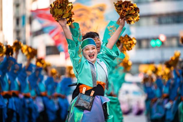 General view, October 10, 2026 - Dancers perform during the eve-of-festival events of the 27th Tokyo Yosakoi Festival in Ikebukuro, Tokyo, Japan, on October 10, 2026. Part of the Fukuro Matsuri celebrations, the event brings together yosakoi dance teams in colorful costumes for energetic performances combining traditional Japanese dance influences with contemporary music and choreography.  aflo_354761339