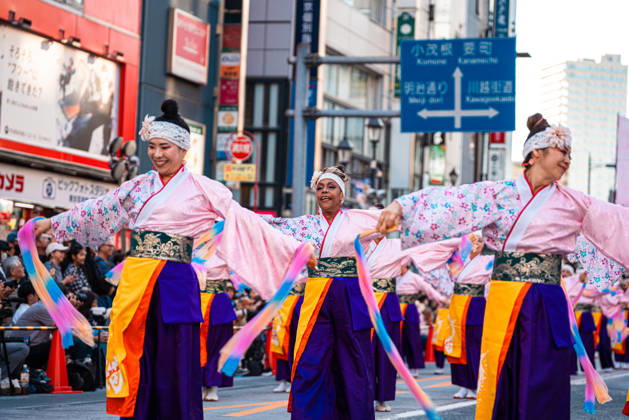 General view, October 10, 2026 - Dancers perform during the eve-of-festival events of the 27th Tokyo Yosakoi Festival in Ikebukuro, Tokyo, Japan, on October 10, 2026. Part of the Fukuro Matsuri celebrations, the event brings together yosakoi dance teams in colorful costumes for energetic performances combining traditional Japanese dance influences with contemporary music and choreography.  aflo_354761364