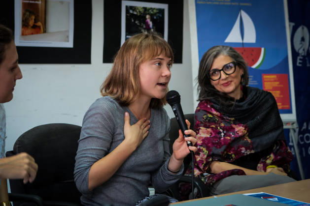 IPA89503813 - Naples, October 10, 2026 Conference at the former NATO base; Greta Thunberg in Bagnoli discussing CPRs, and today at the march and the pro-Pal debate with Francesca Albanese (NeaPhoto Renato Esposito) Copyright: xx xx IPA89503813