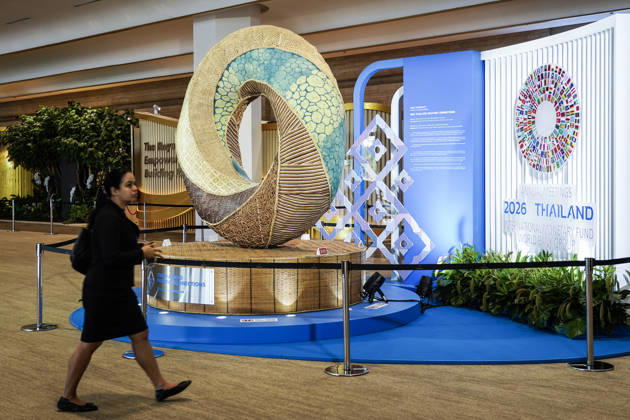 IMF World Bank 2026 Annual Meetings In Bangkok. A person walks past signs at the venue of the annual meetings of the International Monetary Fund (IMF) and the World Bank Group, at the Queen Sirikit National Convention Center in Bangkok, Thailand, on October 10, 2026. Bangkok Bangkok Thailand  Copyright: xAnusakxLaowilasx originalFilename: laowilas-notitle261010_npFYO.jpg