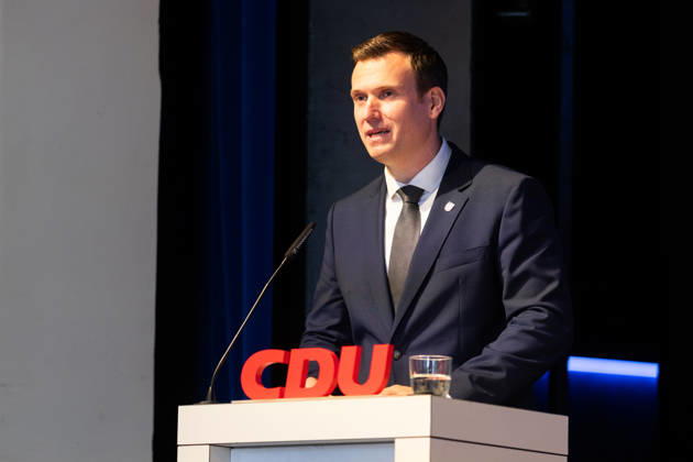 Ceremony Marking the 150th Anniversary of Konrad Adenauer and the 80th Anniversary of the CDU in Bad Honnef, October 10, 2026. Speech by Philipp HERZOG, Mayor of Bad Honnef (CDU). Ceremony marking the 150th anniversary of Konrad Adenauer and the 80th anniversary of the CDU in Bad Honnef at the Kursaal in Bad Honnef A Copyright: xMarcxJohnx