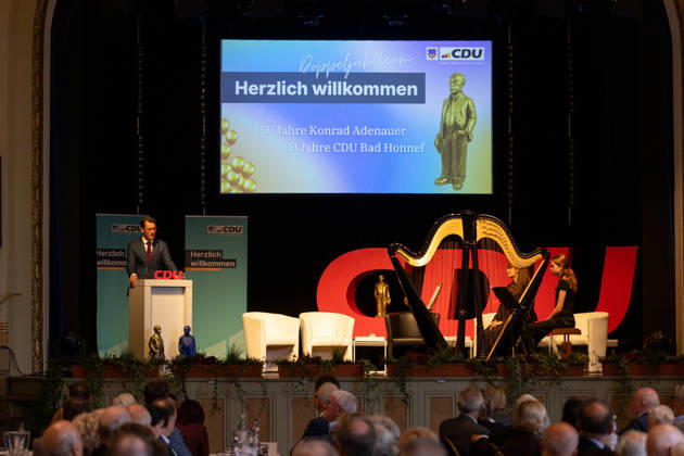 Ceremony Marking the 150th Anniversary of Konrad Adenauer and the 80th Anniversary of the CDU Bad Honnef October 10, 2026 Speech by North Rhine-Westphalia Minister President Hendrik WÜST CDU Ceremony marking the 150th anniversary of Konrad Adenauer and the 80th anniversary of the CDU Bad Honnef at the Kursaal in Bad Honnef Adenaue Copyright: xMarcxJohnx