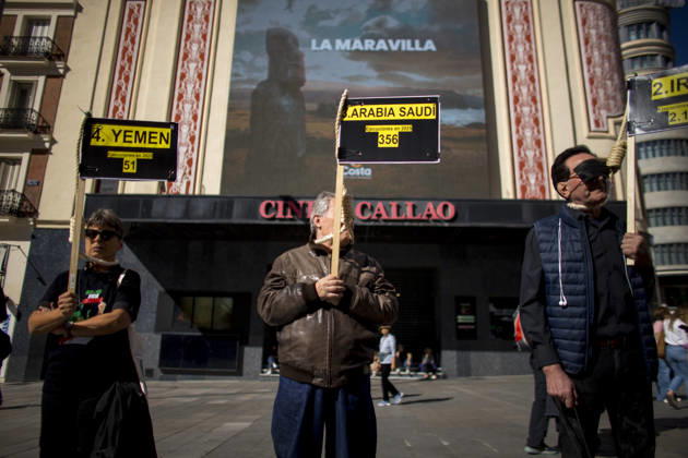 October 10, 2026, Madrid, Spain: Protesters hold placards and wear nooses around their necks, during a rally against the death penalty in Callao Square in central Madrid. World Day Against the Death Penalty has been observed every October 10th since 2003. Madrid Spain - ZUMAs197 20261010_aaa_s197_023 Copyright: xLuisxSotox