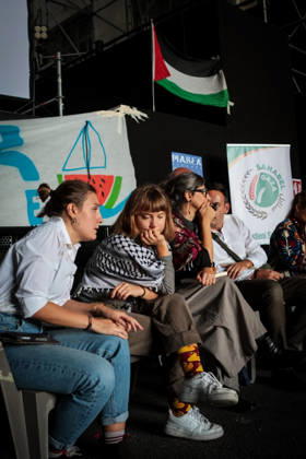 IPA89506321 - Naples, October 10, 2026 Conference at the former NATO base; Greta Thunberg in Bagnoli discussing the CPRs, and today at the march and the pro-PAL debate with Francesca Albanese (NeaPhoto Renato Esposito) Copyright: xx xx IPA89506321