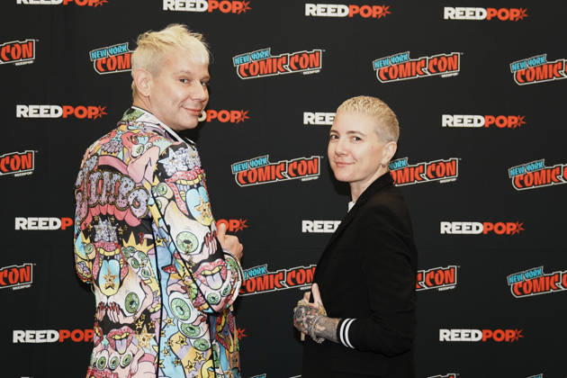 October 10, 2026, New York, New York, USA: Drag queen and actor JIMBO and writer director JEM GARRARD pose for a photo as Tubi presents R.L. Stine s Pumpkin 2 at the 2026 NY Comic Con at the Javits Center on October 10, 2026 in New York. New York USA - ZUMAb148 20261010_zap_b148_020 Copyright: xBryanxSmithx