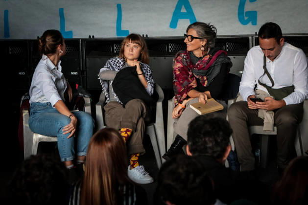 IPA89506292 - Naples, October 10, 2026: Conference at the former NATO base; Greta Thunberg in Bagnoli discussing the CPRs, and today at the march and the pro-PAL debate with Francesca Albanese (NeaPhoto Renato Esposito) Copyright: xx xx IPA89506292