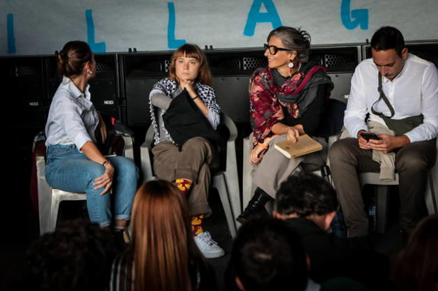 IPA89506295 - Naples, October 10, 2026: Conference at the former NATO base; Greta Thunberg in Bagnoli discussing the CPRs, and today at the march and the pro-Pal debate with Francesca Albanese (NeaPhoto Renato Esposito) Copyright: xx xx IPA89506295