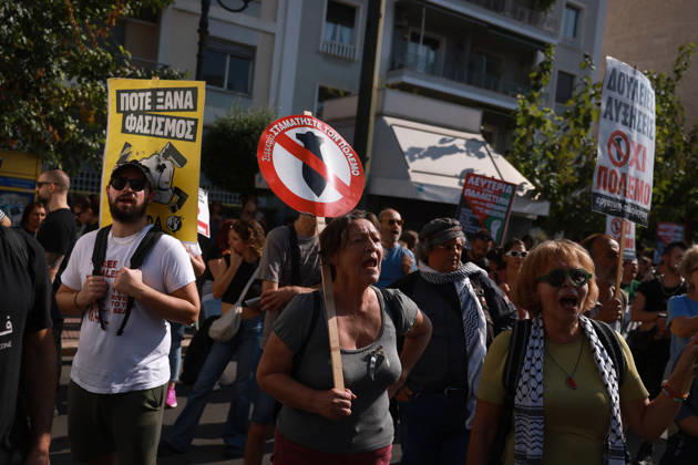 Global day of Action for Palestine protest in Athens ATHENS, GREECE - OCTOBER 10 : People take part in a protest during the Global Day of Action for Palestine in Athens, Greece on October 10, 2026. Costas Baltas Anadolu Athens Greece. Editorial use only. Please get in touch for any other usage. Copyright: x2026xAnadoluxCostasxBaltasx