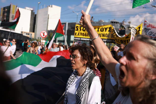 Global day of Action for Palestine protest in Athens ATHENS, GREECE - OCTOBER 10 : People take part in a protest during the Global Day of Action for Palestine in Athens, Greece on October 10, 2026. Costas Baltas Anadolu Athens Greece. Editorial use only. Please get in touch for any other usage. Copyright: x2026xAnadoluxCostasxBaltasx