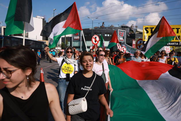 Global day of Action for Palestine protest in Athens ATHENS, GREECE - OCTOBER 10 : People take part in a protest during the Global Day of Action for Palestine in Athens, Greece on October 10, 2026. Costas Baltas Anadolu Athens Greece. Editorial use only. Please get in touch for any other usage. Copyright: x2026xAnadoluxCostasxBaltasx