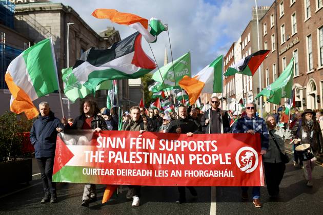Thousands of pro-Palestine demonstrators gather in Dublin DUBLIN, IRELAND - OCTOBER 10: Thousands of pro-Palestine demonstrators gather in Dublin, Ireland, on October 10, 2026, for a national march marking three years since the October 7 attacks and the subsequent war in Gaza. Organized by the Ireland-Palestine Solidarity Campaign, the protest calls for sanctions against Israel and greater action by the Irish government, with demonstrators marching from the Garden of Remembrance towards the Dail. Mostafa Darwish Anadolu Dublin Ireland. Editorial use only. Please get in touch for any other usage. Copyright: x2026xAnadoluxMostafaxDarwishx