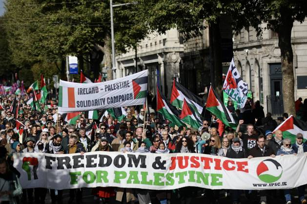 Thousands of pro-Palestine demonstrators gather in Dublin DUBLIN, IRELAND - OCTOBER 10: Thousands of pro-Palestine demonstrators gather in Dublin, Ireland, on October 10, 2026, for a national march marking three years since the October 7 attacks and the subsequent war in Gaza. Organized by the Ireland-Palestine Solidarity Campaign, the protest calls for sanctions against Israel and greater action by the Irish government, with demonstrators marching from the Garden of Remembrance towards the Dail. Mostafa Darwish Anadolu Dublin Ireland. Editorial use only. Please get in touch for any other usage. Copyright: x2026xAnadoluxMostafaxDarwishx