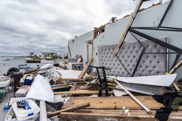 October 10, 2026, Pensacola Beach, Fl, USA: A home is severely damaged after Hurricane Isaias came ashore..Hurricane Isaias made landfall Friday, October 9 along the U.S. Gulf coast. Pensacola Beach USA  - ZUMAs197 20261010_aaa_s197_035 Copyright: xJenxGolbeckx