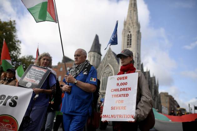 Thousands of pro-Palestine demonstrators gather in Dublin DUBLIN, IRELAND - OCTOBER 10: Thousands of pro-Palestine demonstrators gather in Dublin, Ireland, on October 10, 2026, for a national march marking three years since the October 7 attacks and the subsequent war in Gaza. Organized by the Ireland-Palestine Solidarity Campaign, the protest calls for sanctions against Israel and greater action by the Irish government, with demonstrators marching from the Garden of Remembrance towards the Dail. Mostafa Darwish Anadolu Dublin Ireland. Editorial use only. Please get in touch for any other usage. Copyright: x2026xAnadoluxMostafaxDarwishx