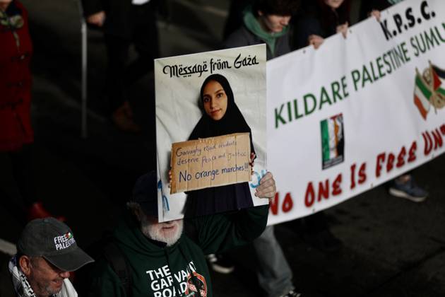 Thousands of pro-Palestine demonstrators gather in Dublin DUBLIN, IRELAND - OCTOBER 10: Thousands of pro-Palestine demonstrators gather in Dublin, Ireland, on October 10, 2026, for a national march marking three years since the October 7 attacks and the subsequent war in Gaza. Organized by the Ireland-Palestine Solidarity Campaign, the protest calls for sanctions against Israel and greater action by the Irish government, with demonstrators marching from the Garden of Remembrance towards the Dail. Mostafa Darwish Anadolu Dublin Ireland. Editorial use only. Please get in touch for any other usage. Copyright: x2026xAnadoluxMostafaxDarwishx