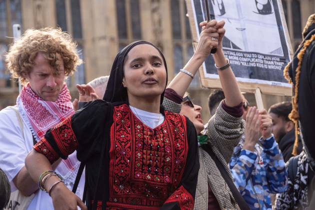 October 10, 2026, London, London, England: The National March for Palestine took place to mark the third anniversary of the start of the war in Gaza. Around ten thousand gathered on The Thames embankment and marched to Parliament Squre. They faced an Israeli counter demonstration of a handfull of protesters. Some arrests were reported by police. London England - ZUMAr169 20261010_zip_r169_024 Copyright: xRodxHarbinsonx
