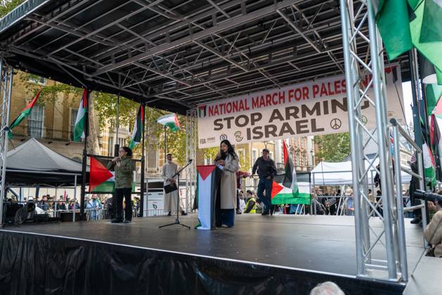 October 10, 2026, London, United Kingdom: Zarah Saltana, Member of Parliament for Coventry South, speaks at the National March for Palestine in London. The march marks three years since the outbreak of the war in Gaza in October 2023.The National March for Palestine, which was organised by the Palestine Coalition in London. The march marks three years since the outbreak of the war in Gaza in October 2023 London United Kingdom  - ZUMAs197 20261010_aaa_s197_069 Copyright: xPhilxLewisx
