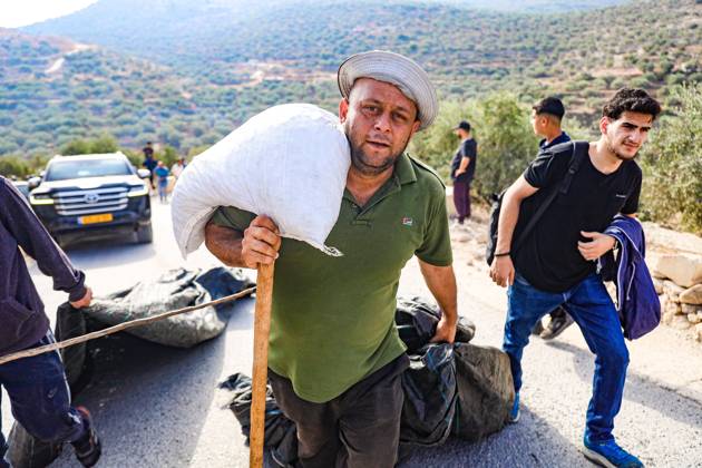 October 10, 2026, Ramallah: DEIR ABU MASHâ€⠢AL, PALESTINE †OCTOBER 10, 2026: Palestinian farmers came under attack by Israeli settlers and Israeli forces as they headed to harvest olives on their land in Deir Abu Mashâ€⠢al, northwest of Ramallah. The event marked the villageâ€⠢s first olive harvest gathering of the new season. The Palestine Red Crescent Society reported that its teams treated nine people injured during the incident. The injuries included one caused by live ammunition to the thigh, two caused by rubber-coated metal bullets, and six resulting from physical assault. One of those struck by a rubber-coated metal bullet was photojournalist Issam Al-Rimawi. The incident occurred during the annual olive harve - ZUMAq101 20261010_zna_q101_051 Copyright: xSalmanxMohsenxAlkhatibx