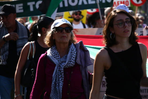 October 10, 2026, Athens, Attica, GREECE: Women wearing Palestinian keffiyehs take part in a pro-Palestinian march. Athens GREECE - ZUMAx103 20261010_zip_x103_012 Copyright: xHarrisxXanthopoulosx