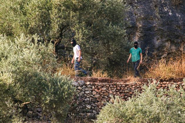 October 10, 2026, Ramallah: DEIR ABU MASHâ€⠢AL, PALESTINE †OCTOBER 10, 2026: Palestinian farmers came under attack by Israeli settlers and Israeli forces as they headed to harvest olives on their land in Deir Abu Mashâ€⠢al, northwest of Ramallah. The event marked the villageâ€⠢s first olive harvest gathering of the new season. The Palestine Red Crescent Society reported that its teams treated nine people injured during the incident. The injuries included one caused by live ammunition to the thigh, two caused by rubber-coated metal bullets, and six resulting from physical assault. One of those struck by a rubber-coated metal bullet was photojournalist Issam Al-Rimawi. The incident occurred during the annual olive harve - ZUMAq101 20261010_zna_q101_065 Copyright: xSalmanxMohsenxAlkhatibx