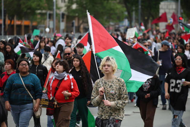 Santiago, October 10, 2026: March for Palestine organized by the Global Action for Palestine (GAFP) alliance along Alameda Street in downtown Santiago. Dragomir Yankovic, Aton Chile, Santiago, Chile. Aton 1198369 Copyright: DRAGOMIRxYANKOVIC ATONxCHILE