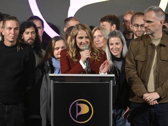 The two-day elections to municipal assemblies ended in the Czech Republic together with the first round of the elections to one-third of the Senate, at 2:00 p.m. on October 10, 2026. On the photo from left: MP Ivan Bartos, Tereza Nieslerova, the Pirate Party s candidate for Mayor of Prague, and Pirate Party Chairman Zdenek Hrib at the Pirate Party s campaign headquarters in Prague. (CTKxPhoto MichalxKrumphanzl) CTKPhotoP2026101007035  CTKPhotoP2026101007035
