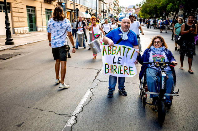 Disability Pride Palermo 2026 PALERMO, ITALY - OCTOBER 10: Disability Pride Palermo, dedicated this year to the theme Revolutionary Disabilities to advocate for the rights and self-determination of people with disabilities and to demand the elimination of architectural barriers, sign that read: Break down the barriers, on October 10, 2026 in Palermo, Italy. Palermo Sicily Italy Copyright: xStefanoxMontesix