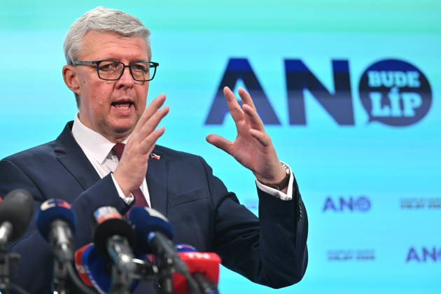 Senior government ANO movement, chairman Andrej Babis (not seen) and first deputy chairman Karel Havlicek (photo), gives press conference on results of the municipal and Senate elections in the afternoon at Centre for Movement Medicine, Prague 4 - Chodov, on October 10,2026. (CTKxPhoto MichaelaxRihova) CTKPhotoP2026101008276  CTKPhotoP2026101008276