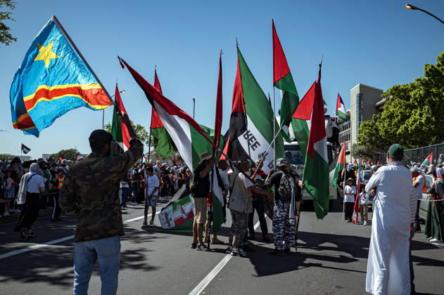 Pro-Palestine Global Mass March in Cape Town People attend the pro-Palestinian global mass march in Cape Town, South Africa, 10 October 2026. Thousands of people marched through central Cape Town as part of a coordinated Global Day of Action for Palestine. More than 200 organisations mobilised demonstrations across at least 60 countries and 250 locations, marking three years since the start of Israels military campaign in Gaza. Cape Town was the centre of the African leg, with 32 actions across 10 countries. Cape Town South Africa  Copyright: xMatrixxImagesx xLeighxGroenemeyex