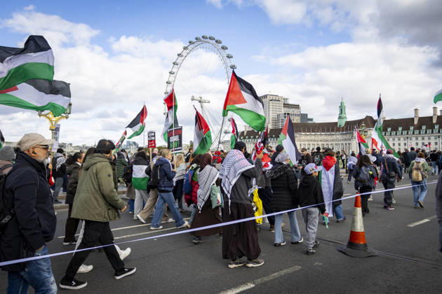 National March for Palestine Marks Three Years Since the Israel - Gaza War Began Central London, October 10, 2026 Pro-Palestine demonstrators took to the streets of Central London for the National March for Palestine, marking three years since the war in Gaza began in October 2023. Participants marched in solidarity with Palestinians, carrying Palestinian flags, banners and placards calling for an end to the conflict and highlighting the ongoing humanitarian crisis in Gaza., Credit:Zak Irfan Avalon  Copyright: xZakxIrfanx xAvalonx 1142149805