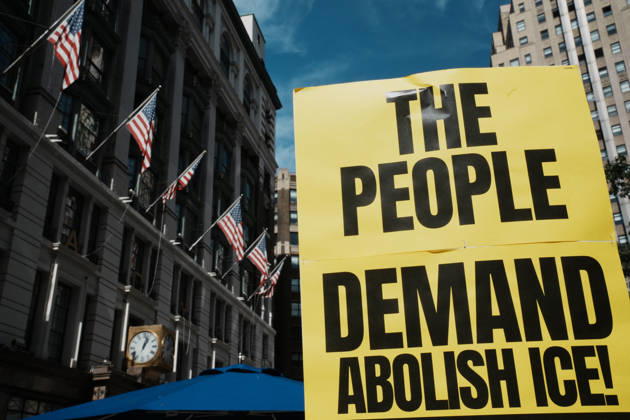 October 10, 2026, New York, New York, USA: Protesters at an anti-ICE protest in Herald Square on October 10, 2026 in New York City. Protesters take to the streets following an incident where ICE agents shot a 28-year-old-man, Oscar Belgal while he in a vehicle with his 5-year old child in the Marble Hill neighborhood in the Bronx. New York USA - ZUMAb148 20261010_zap_b148_034 Copyright: xBryanxSmithx