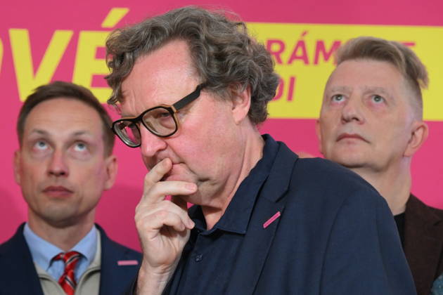 The two-day elections to municipal assemblies ended in the Czech Republic together with the first round of the elections to one-third of the Senate, at 2:00 p.m. on October 10, 2026. On the photo: PM Karel Dvorak, STAN s candidate for mayor of Prague, Petr Hlavacek, and Jiri Padevet, candidate for the Senate, at a news conference at the campaign headquarters of the Mayors and Independents (STAN) movement in Prague. (CTKxPhoto KaterinaxSulova) CTKPhotoP2026101008813  CTKPhotoP2026101008813