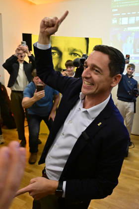 The two-day elections to municipal assemblies ended in the Czech Republic together with the first round of the elections to one-third of the Senate, at 2:00 p.m. on October 10, 2026. On the photo: Jan Grolich, Governor of South Moravia Region and Chairman of the KDU-CSL, celebrates at the KDU-CSL s central campaign headquarters following the elections in Slapanice, South Moravian Region. (CTKxPhoto VaclavxSalek) CTKPhotoF202610100030901  CTKPhotoF202610100030901