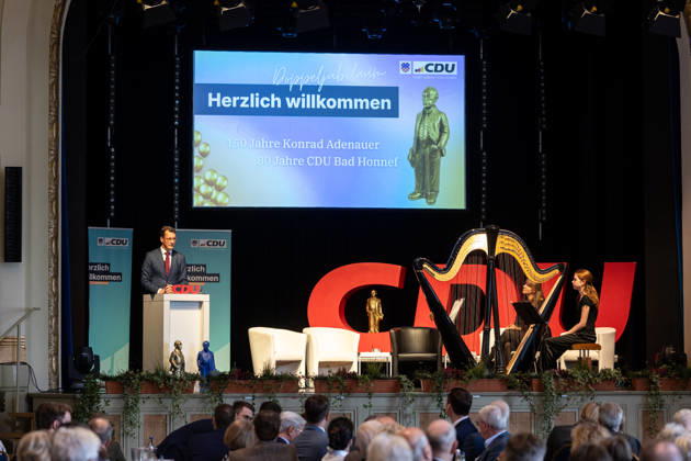 Ceremony Marking the 150th Anniversary of Konrad Adenauer and the 80th Anniversary of the CDU Bad Honnef October 10, 2026 Speech by North Rhine-Westphalia Minister President Hendrik WÜST CDU Ceremony marking the 150th anniversary of Konrad Adenauer and the 80th anniversary of the CDU Bad Honnef at the Kursaal in Bad Honnef Adenaue Copyright: xMarcxJohnx