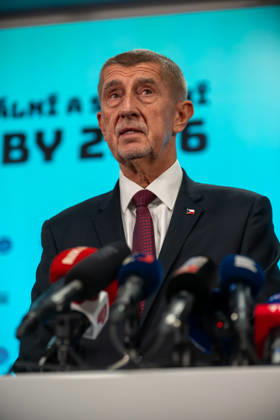 Andrej Babis, Czech prime minister press conference after municipal and senate elections - 10 Oct 2026 Andrej Babis, Czech Prime Minister, leader of ANO party and billionaire speaks to the media during a press conference after municipal and senate elections in the Czech republic. Czech municipal and senate elections took place on the 9th and 10th of October 2026. Prague Czech Republic Copyright: xTomasxTkacikx xSOPAxImagesx 20261009-ANO-elections-2