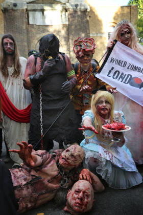World Zombie Day In London, UK - 10 Oct 2026 Revellers dressed as zombies gather in a churchyard in Wardour Street during the celebration. Supporters of World Zombie Day dressed in their best zombie attire and took to the streets and open spaces of London’s Soho district. The event started in the United States in 2006 and raises money through donations for charities like The Dead Good Club that helps people keep abreast of fast changing technologies like AI and digital media. London United Kingdom Copyright: xMartinxPopex xSOPAxImagesx MPOPE_A738413