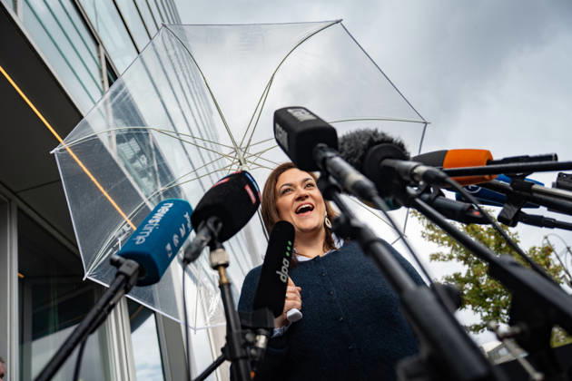 CDU Secretary General Franziska Hoppermann delivers a press statement at the start of the closed-door meeting. CDU Germany Executive Committee Closed-Door Meeting in Berlin, October 2026, Berlin, Berlin, Germany, Konrad Adenauer House