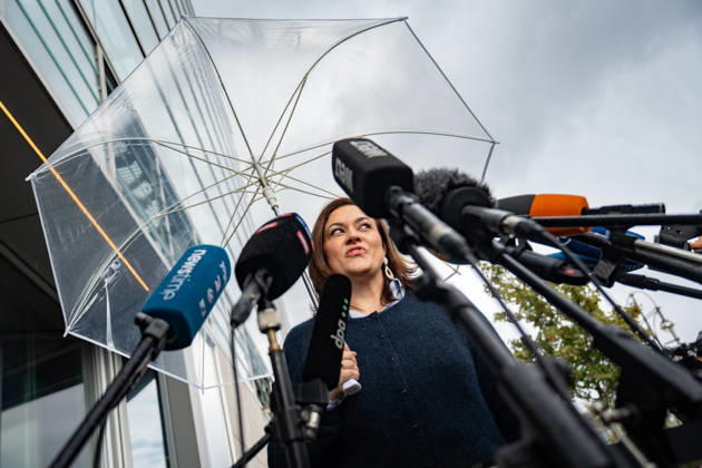 CDU Secretary General Franziska Hoppermann issues a press statement at the start of the closed-door meeting. CDU Germany Executive Committee Closed-Door Meeting in Berlin, October 2026, Berlin, Berlin, Germany, Konrad Adenauer House