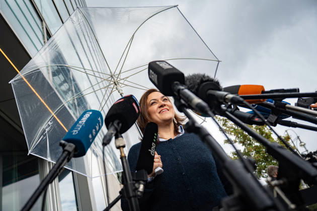 CDU Secretary General Franziska Hoppermann issues a press statement at the start of the closed-door meeting. CDU Germany Executive Committee Closed-Door Meeting in Berlin, October 2026, Berlin, Berlin, Germany, Konrad Adenauer House